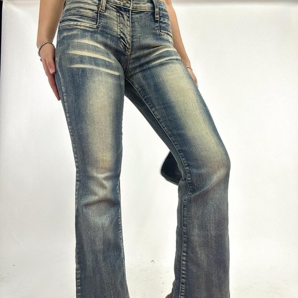 Ultra chic 90s label high waisted print denim pants - Picture 2 of 4